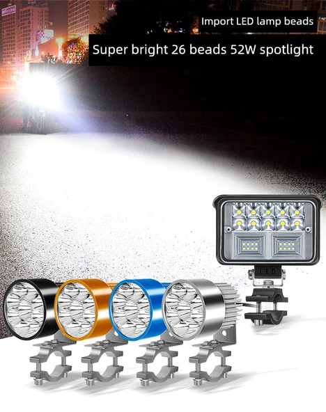 Motosiklet LED Yardımcı Far - 6 LED - Altın Renk - 30W - Klipsli - 3