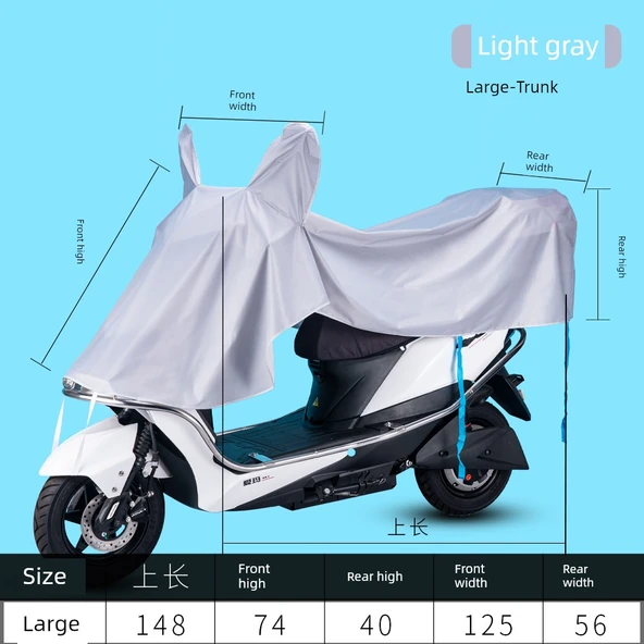 Aynalı Motosiklet Yağmur Güneş Koruma Örtüsü - 5XL - Açık Gri - Büyük
