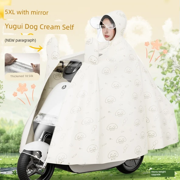 Elektrikli Motosiklet Yağmurluğu - Tam Boy Panço - 5XL Aynalı Yugui Köpek Beyaz