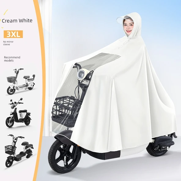 Elektrikli Motosiklet Yağmurluk Panço - 3XL Aynasız - Krem Beyaz