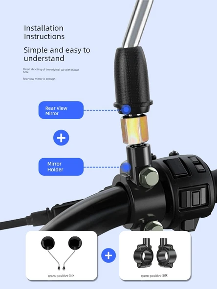 Elektrikli Araç Bisiklet Dikiz Aynası 8mm - HD ABS Kare Ayna - Parlak Beyaz A Tipi Taban - 5