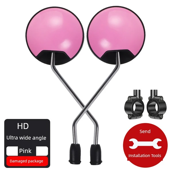 Elektrikli Araç Bisiklet Dikiz Aynası 8mm - HD ABS (Pembe) + Ayna Tutucu