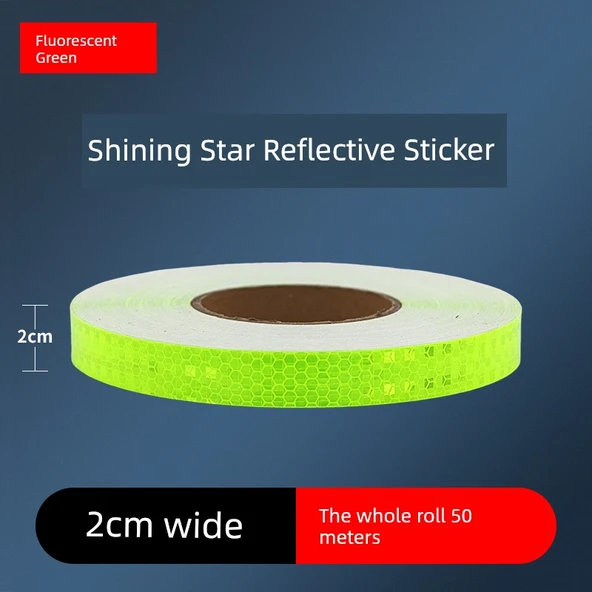 Motosiklet Kaskı Reflektörlü Uyarı Etiketi - 2cm Parlak Floresan Yeşil 50 Metre
