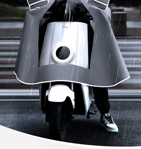 Elektrikli Motosiklet Yağmurluğu - 4XL/5XL - Tek Katmanlı - Siyah - Aynalı - 8