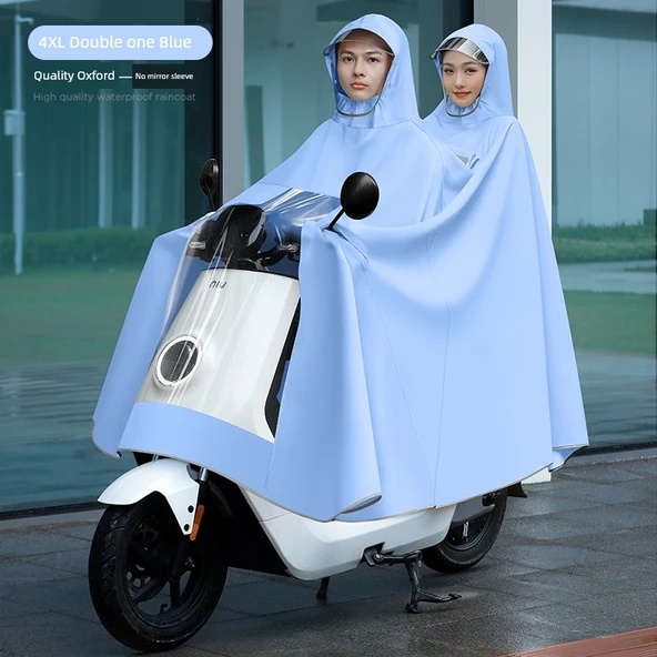 Elektrikli Motosiklet Yağmurluğu - 4XL - Çift Katmanlı - Mavi - Aynasız