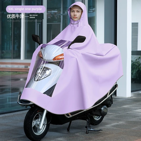 Elektrikli Motosiklet Yağmurluğu - 4XL/5XL - Tek Katmanlı - Mor - Aynasız