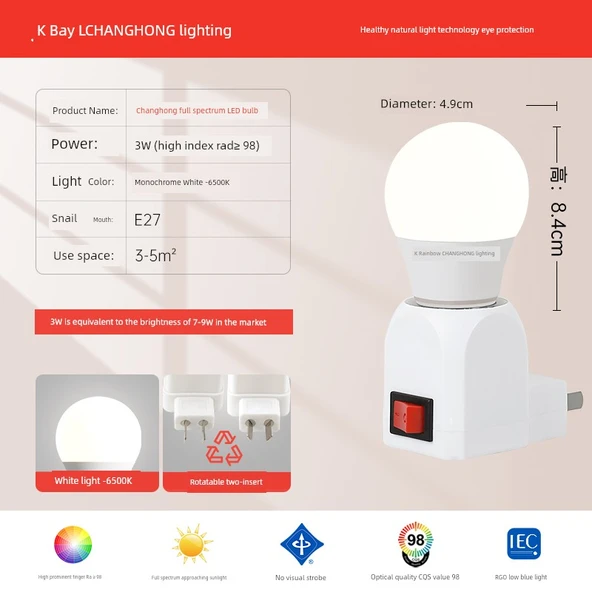 Takılabilir LED Gece Lambası - 3W 6500K Beyaz Işık
