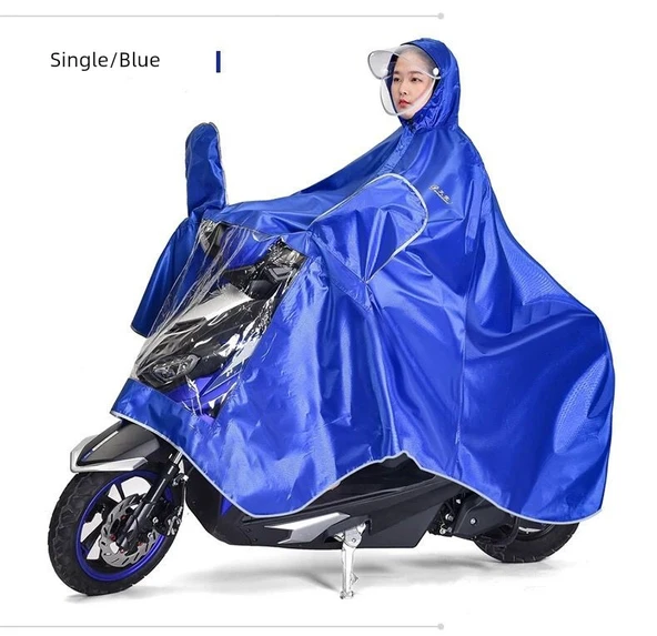 Motosiklet Elektrikli Araba Yağmurluğu - 4XL - Çift Siperli Mavi