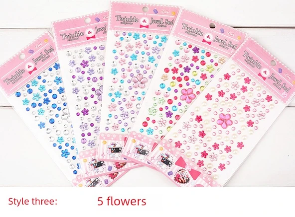 El Yapımı Yapışkanlı Dekoratif Rhinestone Elmas Sticker - Akrilik Erik Çiçeği - 5 Adet