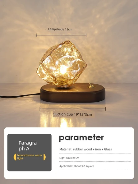 Retro İskandinav Buz Küpü Masa Lambası - Amber +7W Sıcak Işık (Model 2)