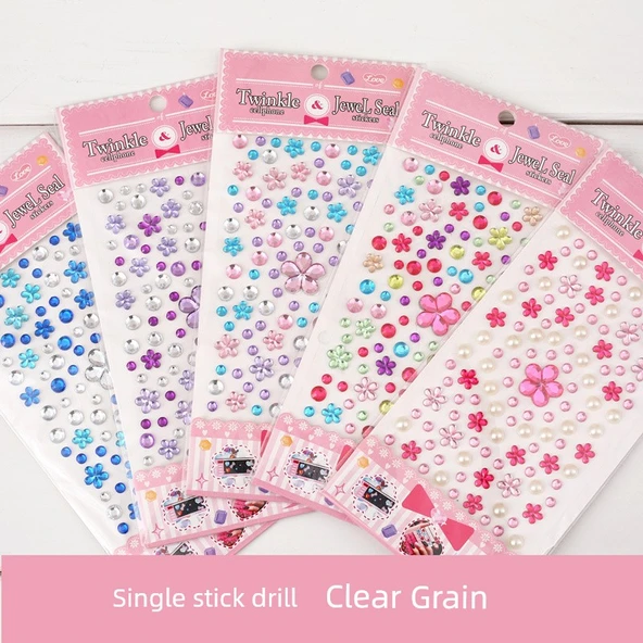 El Yapımı Yapışkanlı Dekoratif Rhinestone Elmas Sticker - Akrilik Büyük Yuvarlak - 5 Adet - 4