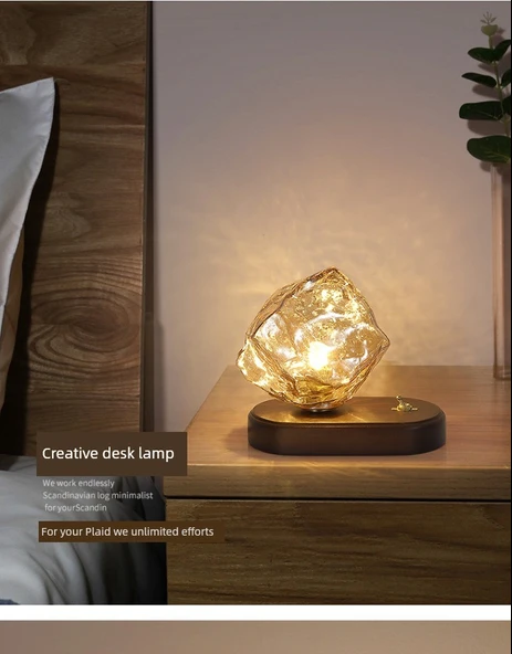 Retro İskandinav Buz Küpü Masa Lambası - Amber +7W Beyaz Işık (Model 2) - 7