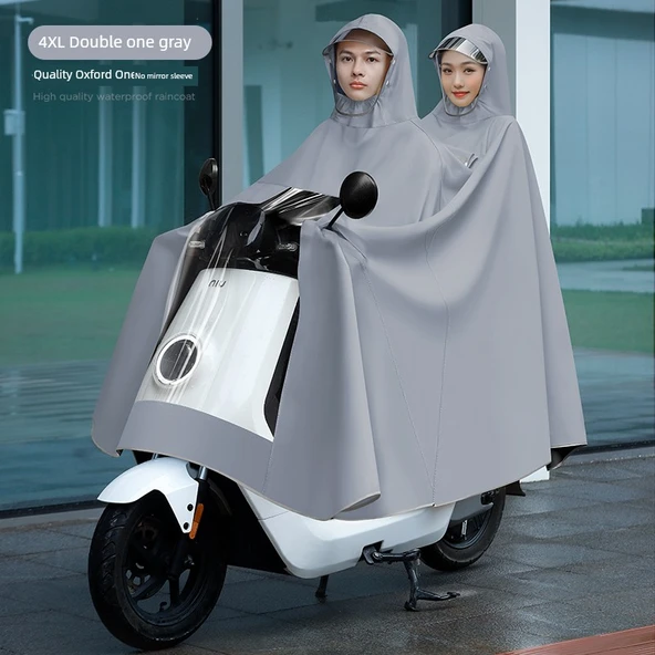 Elektrikli Motosiklet Yağmurluğu - 4XL - Çift Katmanlı - Gri - Aynasız