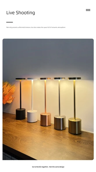 USB Şarjlı LED Bar Masa Lambası - Dokunmatik Dimlenebilir I-Şekilli - Rose Gold - 11