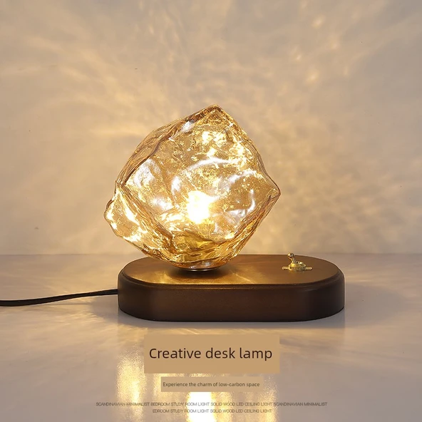 Retro İskandinav Buz Küpü Masa Lambası - Amber +7W Beyaz Işık (Model 2) - 2