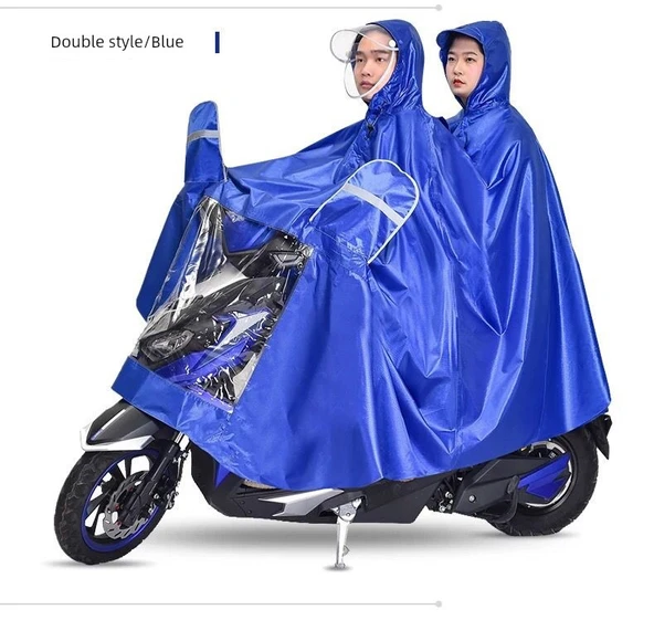 Motosiklet Elektrikli Araba Yağmurluğu - 4XL - Çift Katmanlı Çift Siperli Mavi