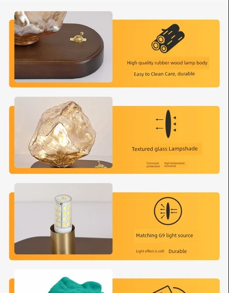 Retro İskandinav Buz Küpü Masa Lambası - Amber +7W Beyaz Işık (Model 2) - 9