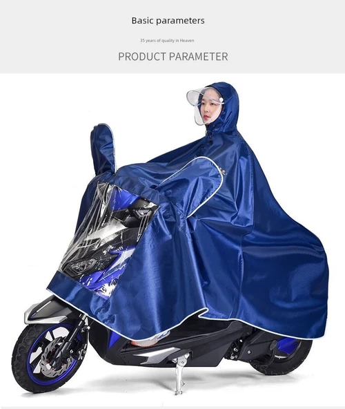 Motosiklet Elektrikli Araba Yağmurluğu - 4XL - Geniş Çift Katmanlı Çift Siperli Kırmızı - 10