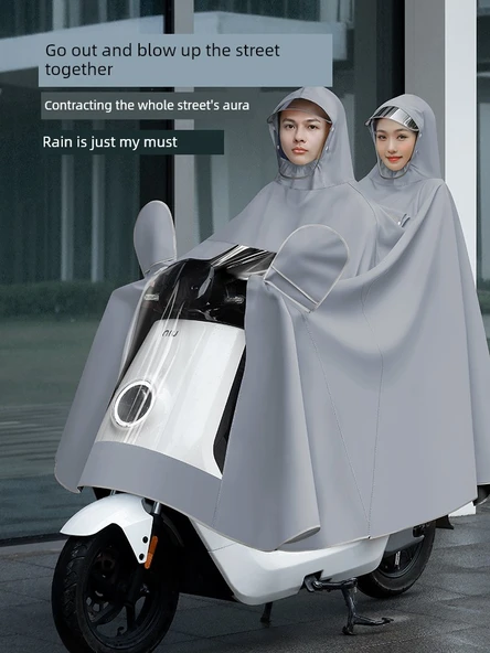 Elektrikli Motosiklet Yağmurluğu - 4XL - Tek Katmanlı - Gri - Aynalı - 5