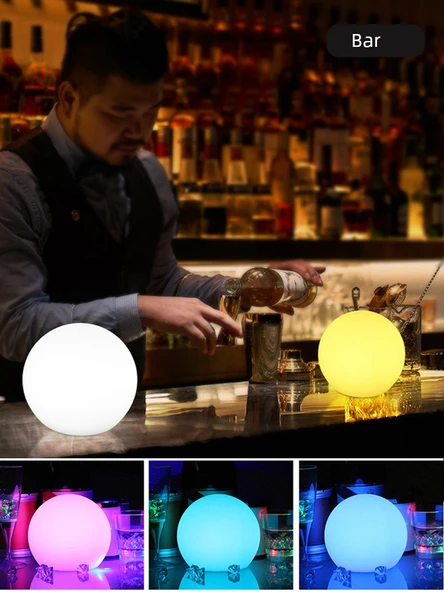 LED Küre Masa Lambası 20cm - Şarjlı - USB - Uzaktan Kumandalı - 2