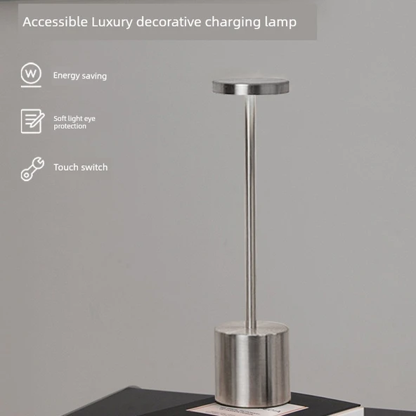 USB Şarjlı LED Bar Masa Lambası - Dokunmatik Dimlenebilir I-Şekilli - Siyah - 3