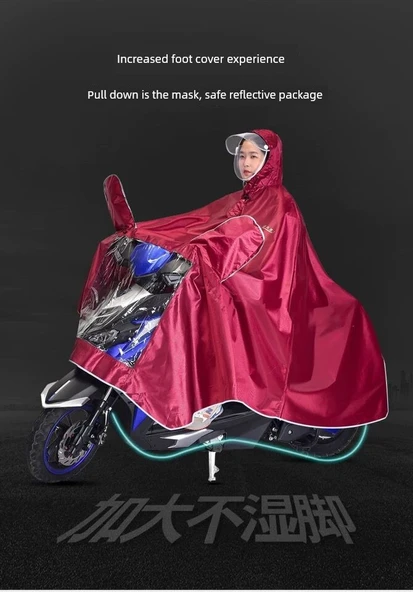 Motosiklet Elektrikli Araba Yağmurluğu - 4XL - Normal Kırmızı - 6