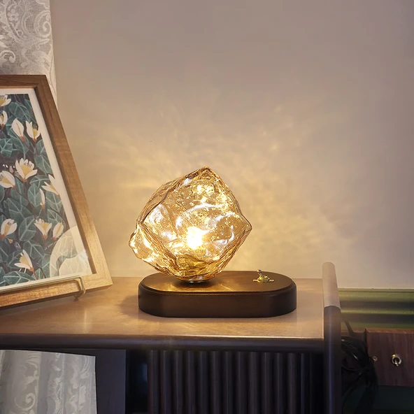 Retro İskandinav Buz Küpü Masa Lambası - Amber +7W Beyaz Işık (Model 2) - 4