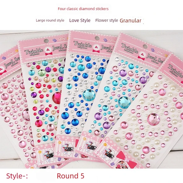 El Yapımı Yapışkanlı Dekoratif Rhinestone Elmas Sticker - Akrilik Büyük Yuvarlak - 5 Adet