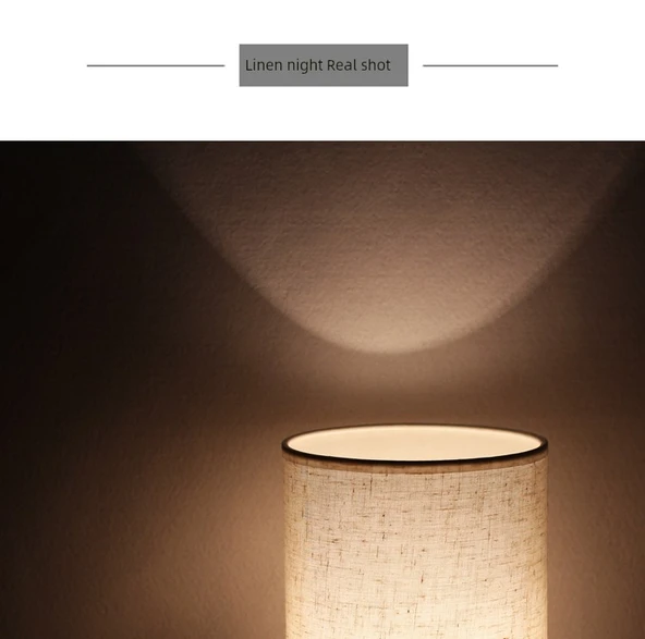 Ahşap Komodin Lamba - Turuncu Kenevir Abajur - 3W LED - 11