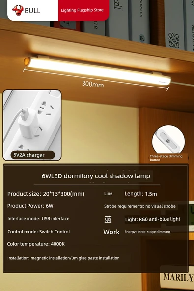 Fişli Mıknatıslı LED Masa Lambası 6W - 30cm - Sıcak Beyaz Işık - 3 Kademeli Parlaklık - Anahtarlı