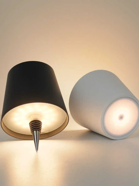 Şarap Şişesi Tasarımlı LED Masa Lambası - Siyah Silindir İnce - USB Şarjlı - Dokunmatik Dimleme - TYPE C - 2