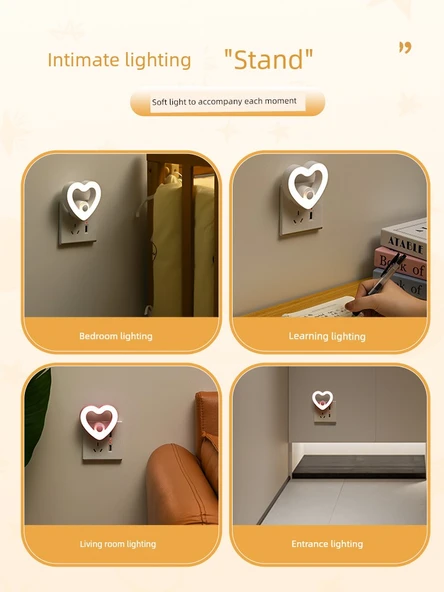 Romantik Kalp LED Gece Lambası - 3 Kademeli - 2 Beyaz Kalp - 5