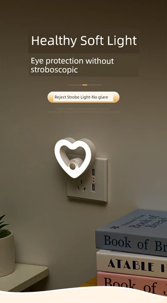 Romantik Kalp LED Gece Lambası - 3 Kademeli - 2 Pembe Kalp - 10