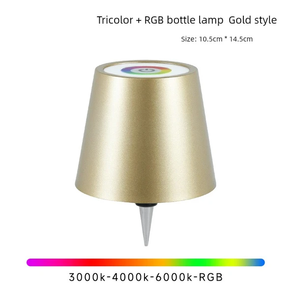 Şarap Şişesi Tasarımlı LED Masa Lambası - Altın RGB Demir - USB Şarjlı - Dokunmatik Dimleme - TYPE C
