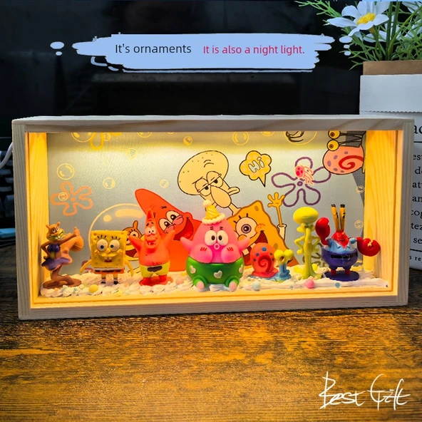 Sünger Bob El Yapımı Gece Lambası - Pembe Turta - Fişli