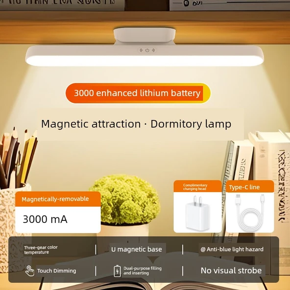 Manyetik LED Masa Lambası - Dokunmatik Anahtar - Uzun Ömürlü - 3000 mA Şarjlı + Şarj Başlığı