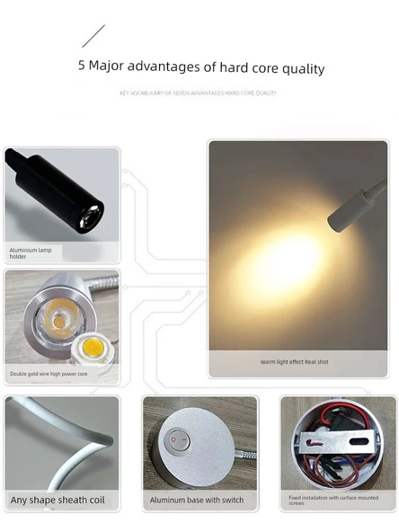 LED Yüzeye Monte Aynalı Okuma Lambası - Düğmeli Siyah 1W Doğal Işık - 4