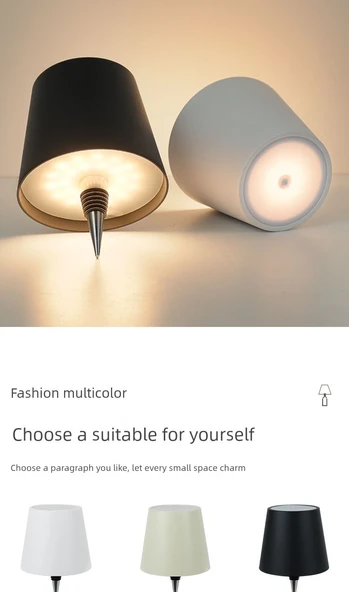 Şarap Şişesi Tasarımlı LED Masa Lambası - Siyah Silindir İnce - USB Şarjlı - Dokunmatik Dimleme - TYPE C - 9