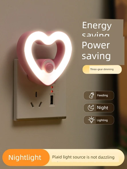 Romantik Kalp LED Gece Lambası - 3 Kademeli - 2 Beyaz Kalp - 2