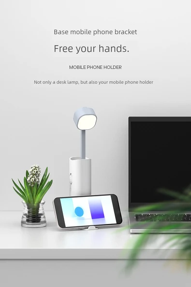 Beyaz LED Masa Lambası - 1200mA - Telefon Tutuculu - 10