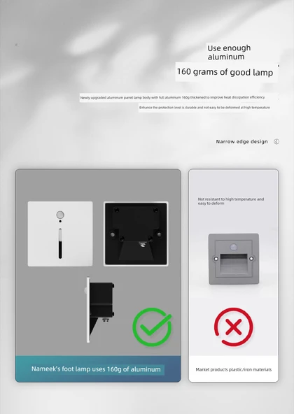 86 Tip LED İndüksiyonlu Gece Lambası - Alüminyum Kızılötesi Sensörlü Kare Beyaz 3000K - 10