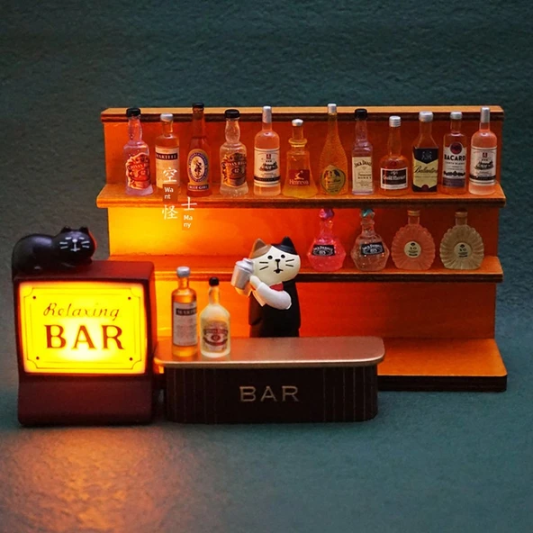 LED Japon Kedi Kahve Dükkanı Gece Lambası - Yakışıklı Barmen Kombinasyonu 1 (20 Rastgele Şişe)
