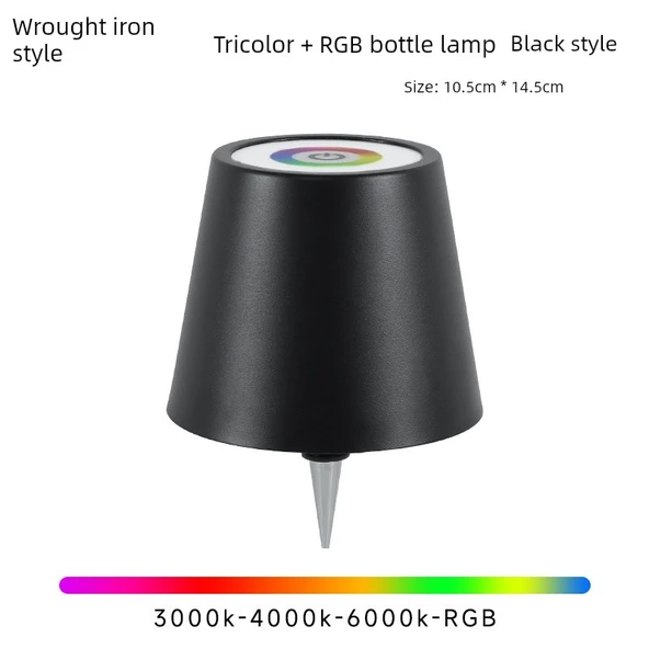 Şarap Şişesi Tasarımlı LED Masa Lambası - Siyah RGB Demir - USB Şarjlı - Dokunmatik Dimleme - TYPE C