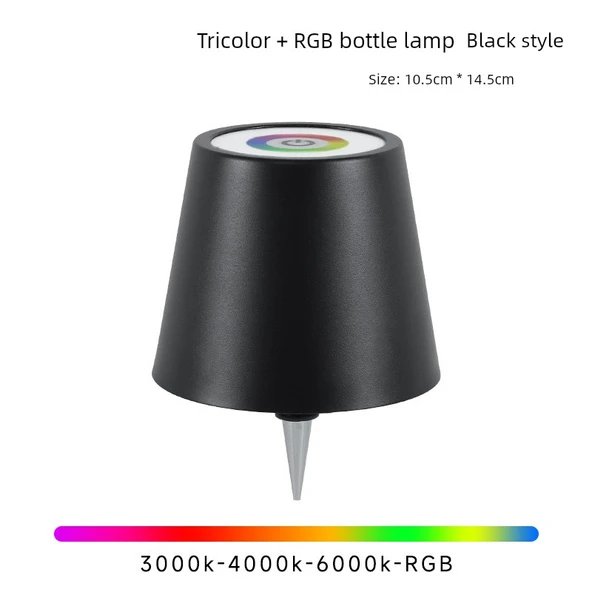 Şarap Şişesi Tasarımlı LED Masa Lambası - Siyah RGB Plastik - USB Şarjlı - Dokunmatik Dimleme - TYPE C