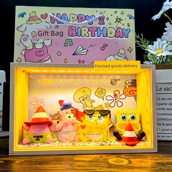 Sünger Bob El Yapımı Gece Lambası - Sünger İyi Arkadaş Model - Pilli
