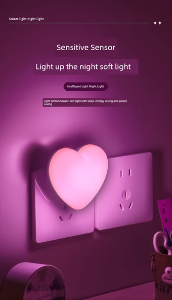 LED Kalp Gece Lambası - Beyaz Işık - 2'li Set - 7