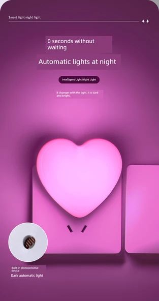LED Kalp Gece Lambası - Pembe Işık - 2'li Set - 10