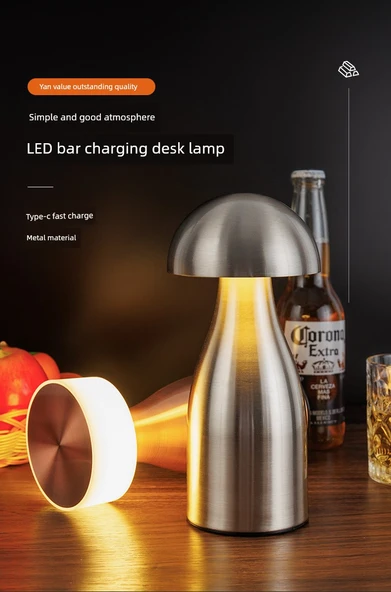 Şarj Edilebilir LED Bar Masa Lambası - Krom Kristal Şişe, 3 Renkli, Dokunmatik - 8