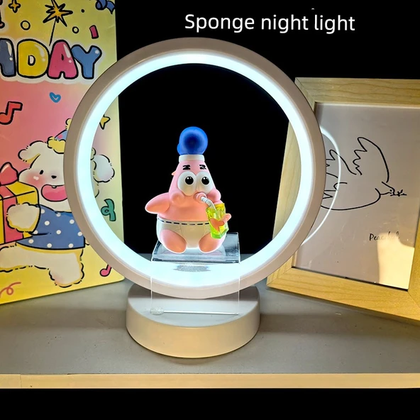 Sünger Bob Gece Lambası - Kabarcık Tozu Turtası - Yuvarlak - Sıcak Işık - Hediye Çantalı