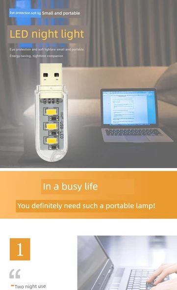 Mini Taşınabilir LED Masa Lambası - 8 LED Sıcak Işık + USB Xiaomi Lamba - 4